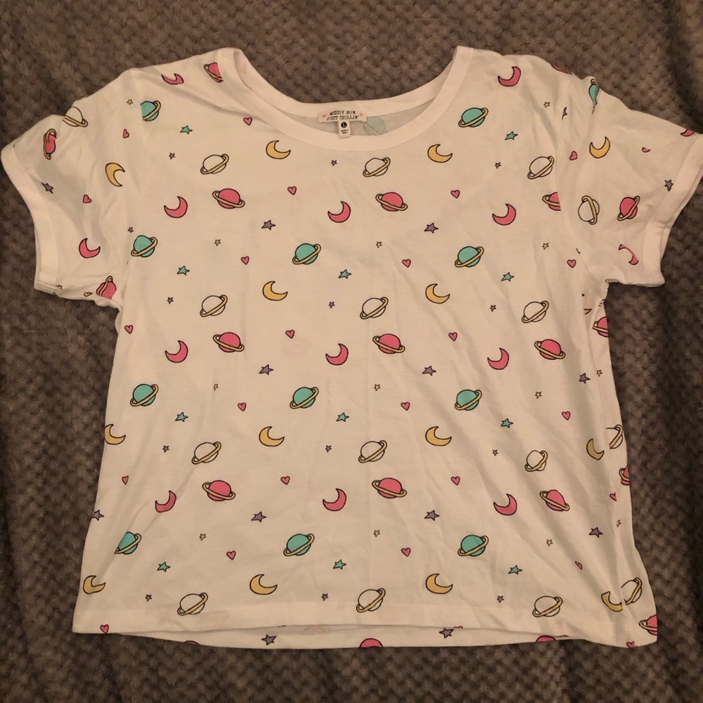 Graphic tee crop top space planets